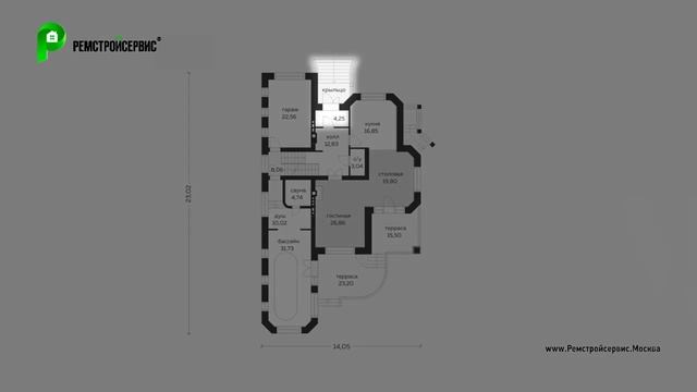 Строительство дома с бассейном, гаражом и террасами, цоколем, 300 м2. Архион М-149 смотреть онлайн