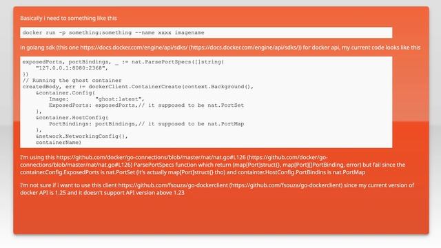 Set PortBindings config for ContainerCreate function in golang sdk for docker api смотреть онлайн