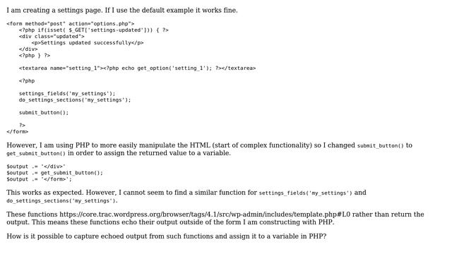 Wordpress: Assigning WP functions which echo to PHP variables смотреть онлайн
