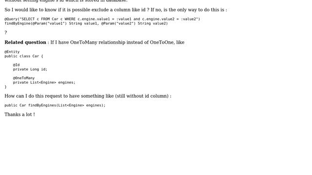 Spring data JPA - Exclude ID column from one entity parameter смотреть онлайн