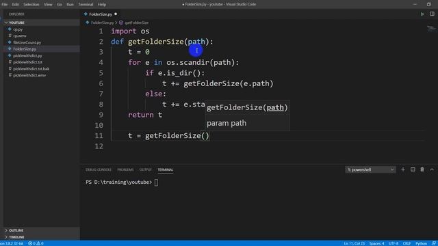 Get the total size of files in a folder including its sub folders in Python смотреть онлайн