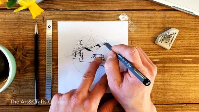 How to draw a Night sky landscape - Pen and Ink Drawing - GvinciArt смотреть онлайн