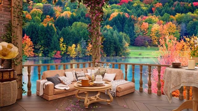 Happy Jazz | Warm Autumn in Outdoor Coffee Shop Ambience with Smooth Piano Jazz Music to Work смотреть онлайн