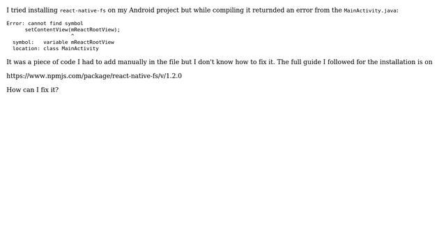 React-Native-FS Compiling Error смотреть онлайн