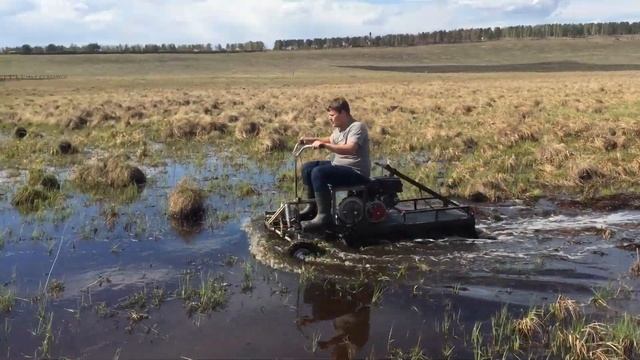 Езда по болоту на Мотобуксировщике "Дикий" с колесным модулем смотреть онлайн