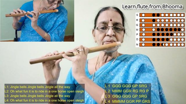 Jingle Bells Tutorials using a Carnatic Flute with Notes - easy for absolute beginners Nursery Rhym смотреть онлайн