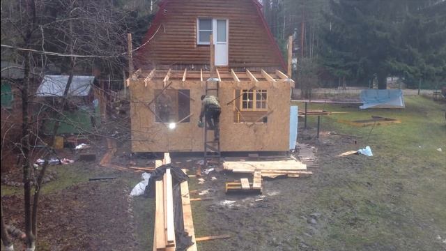 Пристройка к деревянному дому. Каркасная Веранда к дому.