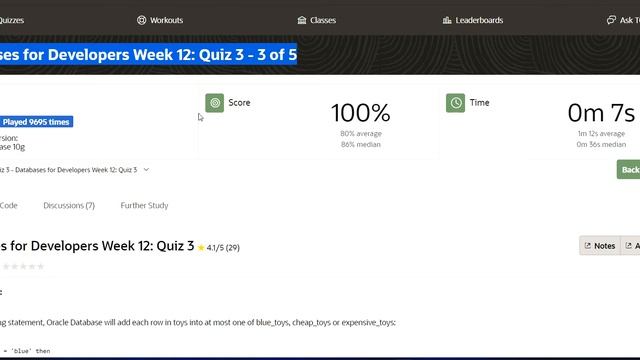 ORACLE Databases for Developers: Foundations: Module 12 Week 12 Quiz 1-4 solution (DEV GYM) смотреть онлайн