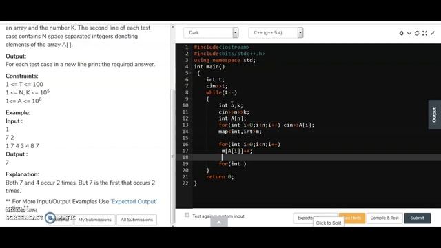 First element to occur k times || Hashing || C++ смотреть онлайн