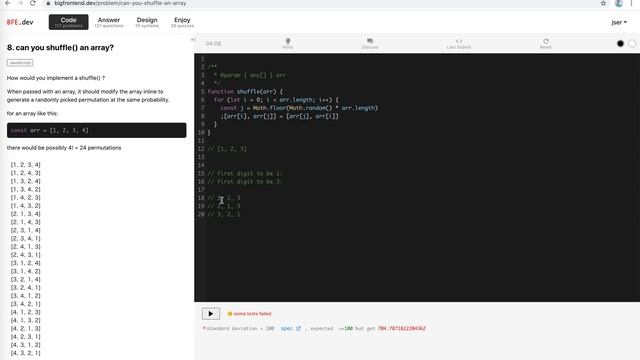 BFE.dev#8. can you shuffle() an array | JSer - Front End Interview questions смотреть онлайн