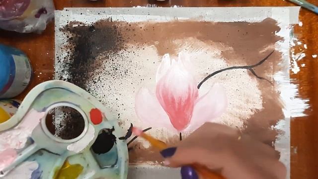 Как нарисовать интерьерную картину. Как нарисовать цветок. Как нарисовать магнолию. смотреть онлайн