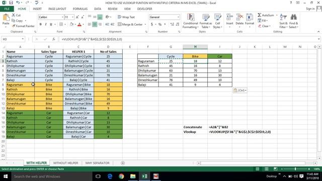 HOW TO USE VLOOKUP FUNCTION WITH MULTIPLE CRITERIA IN MS EXCEL (TAMIL) | Kallanai YT смотреть онлайн