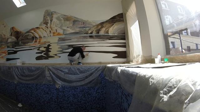 художественная роспись стен в бассейне, аэрография, мастер класс,art painting of walls in the pool, смотреть онлайн