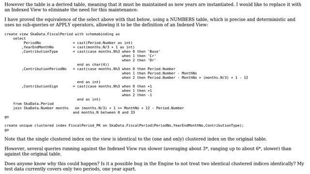 Databases: Why would Indexed View perform much worse than equivalent table? смотреть онлайн