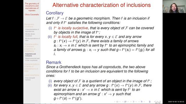 Olivia Caramello - The geometry of morphisms and equivalences of toposes 3/3 смотреть онлайн