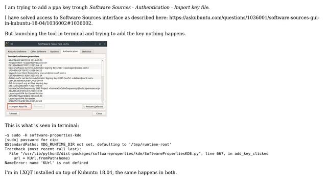 Ubuntu: Cannot add PPA key in 18.04: NameError: name 'KUrl' is not defined смотреть онлайн