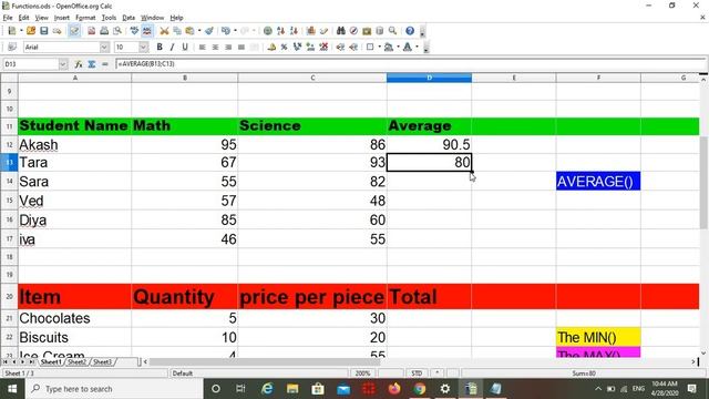 Calculations in OpenOffice Calc/How to use MIN,MAX,AVERAGE,SUM functions in openOffice Calc. смотреть онлайн
