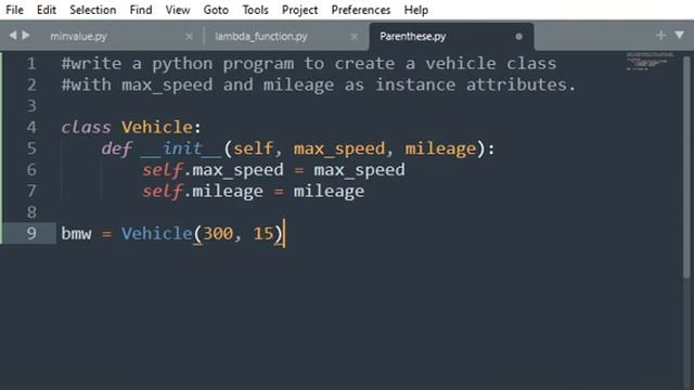 write a python program to create a vehicle class with max_speed and mileage as instance attributes. смотреть онлайн