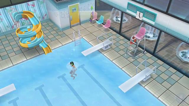 Плавательный центр в The Sims FreePlay. Хобби "Прыжки в воду", "В детском домике" смотреть онлайн