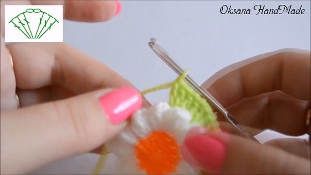 Квадратный мотив крючком с объемной ромашкой для пледа. Crochet DIY смотреть онлайн