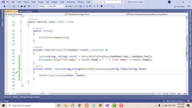 How to return multiple values from a function in C#using Tuple. смотреть онлайн