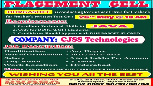 CJSS Technologies Placement Drive in DURGASOFT !!! смотреть онлайн