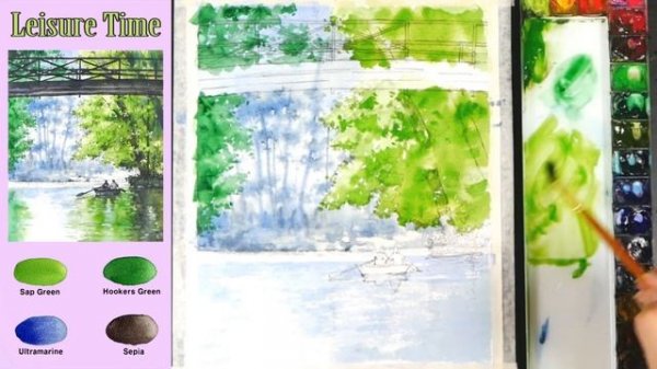 Basic Landscape Watercolor - Leisure Time (sketch & color name view, material introduce) NAMIL ART