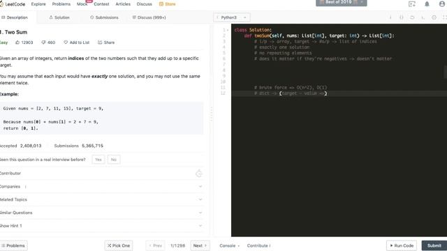 #1 Two Sum | Leetcode Live | Easy problem in python3 and C++ смотреть онлайн