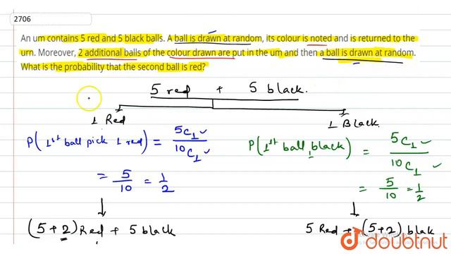 An um contains 5 red and 5 black balls. A ball is drawn at random, its colour is noted and is смотреть онлайн