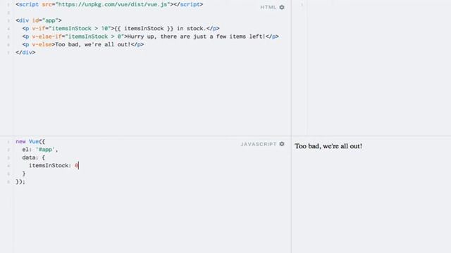 Conditionally rendering elements (v-if, v-else-if & v-else) смотреть онлайн