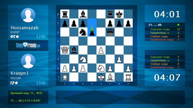Анализ шахматной партии: Kraqyn1 - Hossamazab, 1-0 (по ChessFriends.com) смотреть онлайн