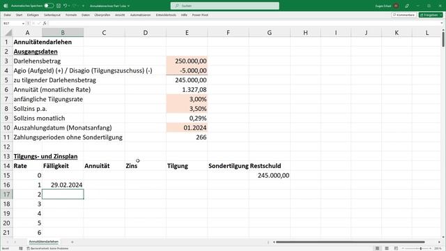 Excel Annuitätendarlehen - Tilgungsplan, Zinsen & Sondertilgungen berechnen [Darlehensrechner] смотреть онлайн