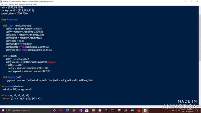 Coding the Purple Rain Simulator in Python using PyGame (object oriented programming tutorial) смотреть онлайн