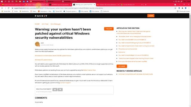 faceit ac error your system has been patched against critical windows Решение смотреть онлайн