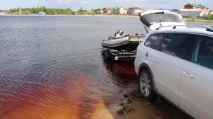 Спуск лодки X-River340 с Курганского прицепа Универсал+А5