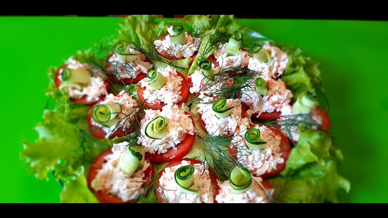 Салат "Нежный" с кальмарами и крабовыми палочками + оригинальная подача в виде закуски. смотреть онлайн