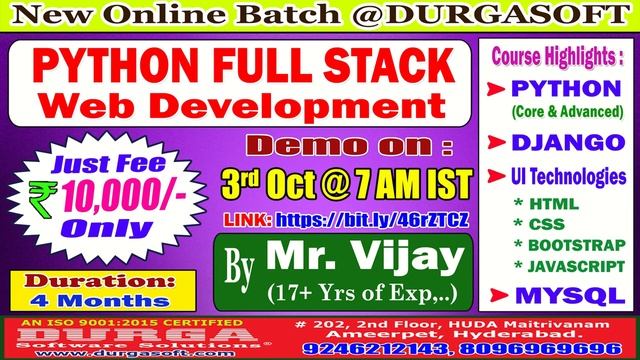 PYTHON FULL STACK Web Development Online Training @ DURGASOFT смотреть онлайн