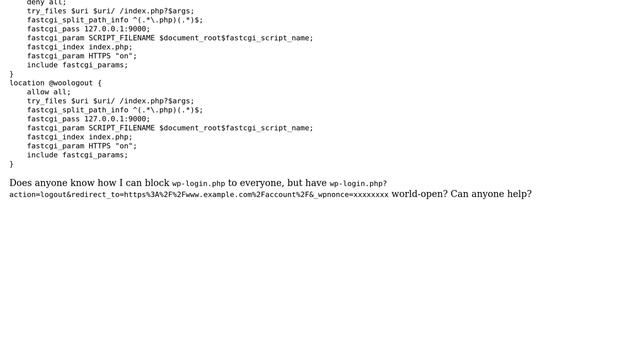 NGINX: Block "wp-login.php", but allow "wp-login.php?action=logout&redirect_to=..." смотреть онлайн