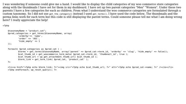 Wordpress: Display woocommerce product_cat child terms with thumbnails смотреть онлайн