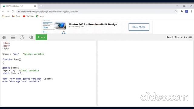 PHP program using Global,Static,Local variable. смотреть онлайн