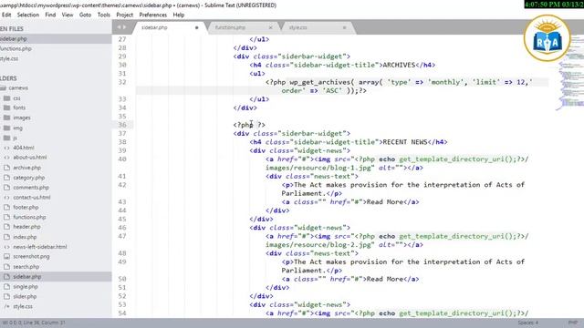 Wordpress Theme Development Part - 10 : How To Create A Custom Widget And Sidebar Register Part-1