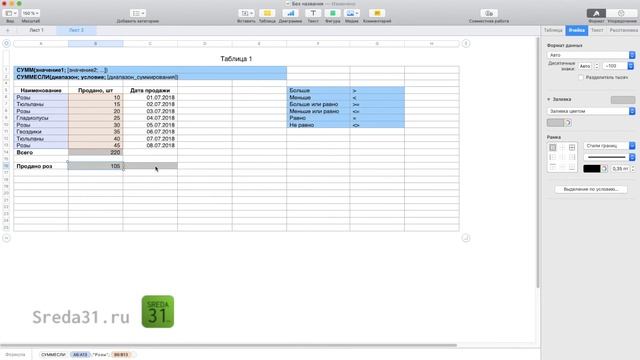 Функция СУММЕСЛИ в Apple Numbers // Функции суммирования
