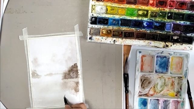 Спокойный китайский пейзаж под релаксовую музыку. Открытка акварелью #6 | Watercolor postcard #6 смотреть онлайн