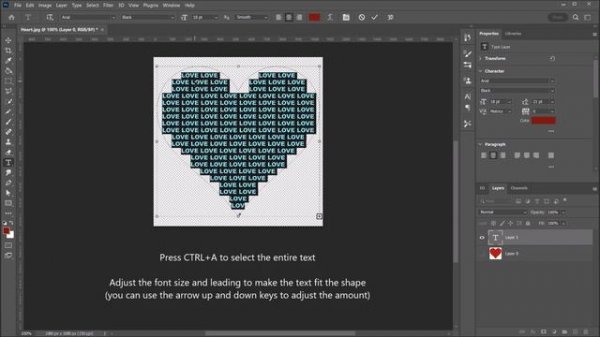 Text inside shape | Fill heart shape with text | PHOTOSHOP TUTORIAL - TEXT EFFECT