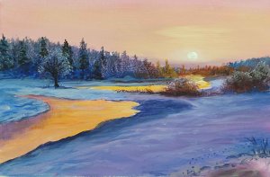 Рисуем акрилом зимний закат|рисование акрилом для начинающих #art #какнарисовать #рисуем #акрил