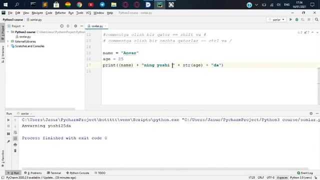 Python 3da str (string)da ishlash va commentga olish 6 dars смотреть онлайн