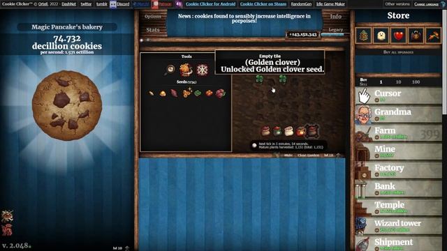 Cookie clicker Garden Golden clover смотреть онлайн