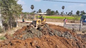 New project Incredible Dump Truck filling Pond with Super Bulldozer MITSUBISHI BD2G Moving Soil