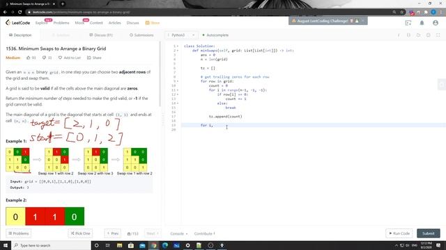 LeetCode 1536. Minimum Swaps to Arrange a Binary Grid смотреть онлайн