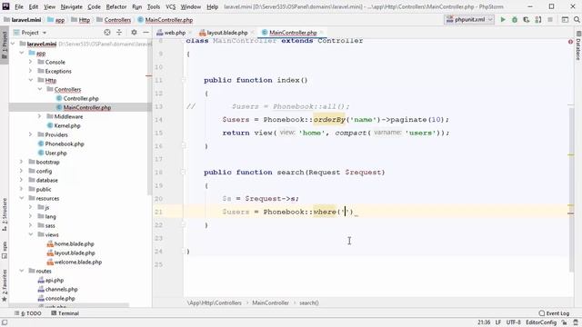 Фреймворк Laravel. Быстрый старт. Урок №5. Поиск на сайте. (Андрей Кудлай - Webformyself)